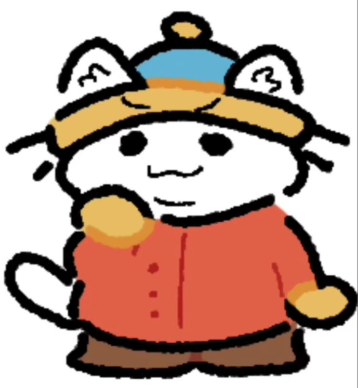 a drawing of a cat wearing a hat and sweater with his hands in his pockets