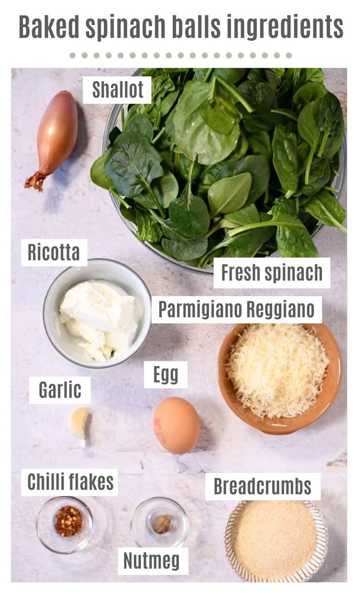 ingredients for baked spinach balls laid out on a table