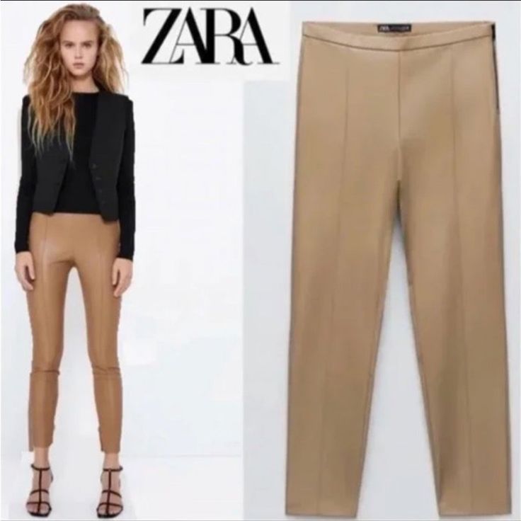 Brand New With Tags - Zara Faux Leather High Waisted Camel Leggings. I Accidentally Ordered Two Stretch Brown Leather Pants For Work, Brown Stretch Leather Pants For Work, Stretch Brown Leather Pants For Spring, Brown Stretch Leather Pants For Spring, Chic Brown Leggings For Work, Trendy Beige Leggings For Fall, Chic Brown Leather Pants For Winter, Elegant Brown Leather Pants For Spring, Chic Fitted Beige Leggings