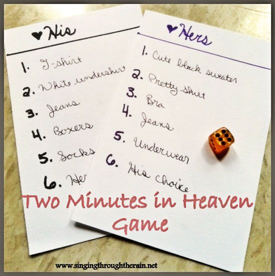 two minutes in heaven game with dice and paper on the table, next to it