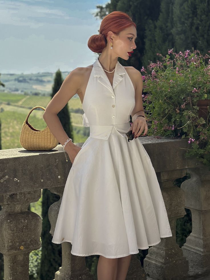 This high-waisted, full-skirted dress is stunning without the need for a petticoat. The waist features a unique folded collar-style design, adding a touch of novelty. When worn, it greatly accentuates the length of the legs and the slimness of the waist.  The price is for a skirt only, others are not included.   	 		 			Size 			XS 			S 			M 			L 		 		 			Length 			66 			67 			68 			69 		 		 			Waist 			60 			64 			68 			72 Summer Wedding A-line Skirt, Fitted A-line Summer Skirt, Chic White Skirt For Garden Party, Elegant Summer Midi Dress With Flared Skirt, Elegant Flared Midi Dress For Summer, Elegant Fitted Skirt For Garden Party, Summer Evening Skirt With Pleated Waist, Summer Fit And Flare A-line Skirt, Classic Full Skirt Midi Dress For Summer