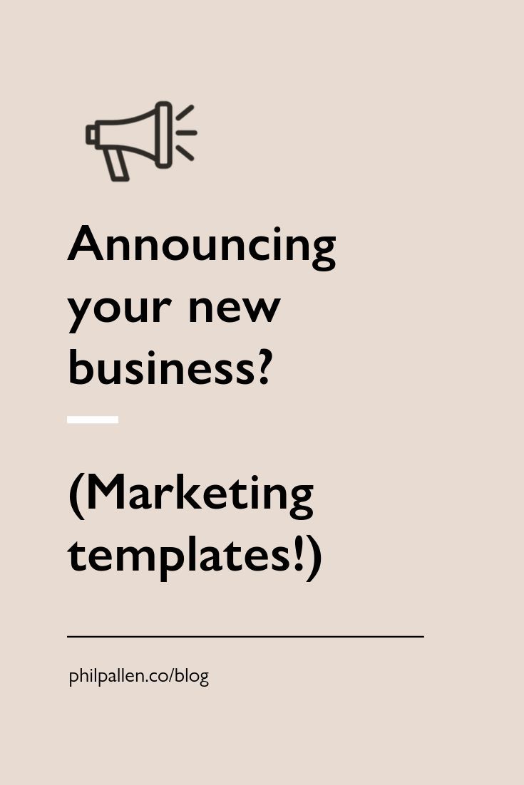 the words announcing you're new business marketing templates with a megaphone on top