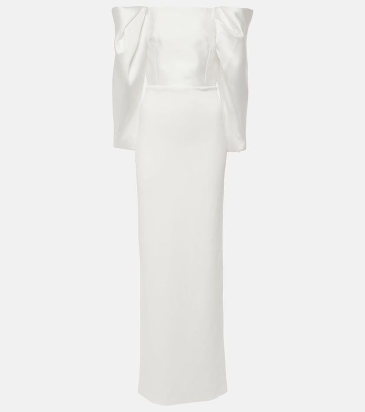 Bridal Melina gown in white - Solace London | Mytheresa Fitted Floor-length Elastane Dress, Elegant White Gown For Dinner, Elegant White Dinner Gown, Chic White Full-length Dress, Fitted Satin Maxi Gown, Chic Fitted White Gown, Elegant White Full-length Dress, White Fitted Long Evening Dress, White Full-length Maxi Dress For Formal Occasions