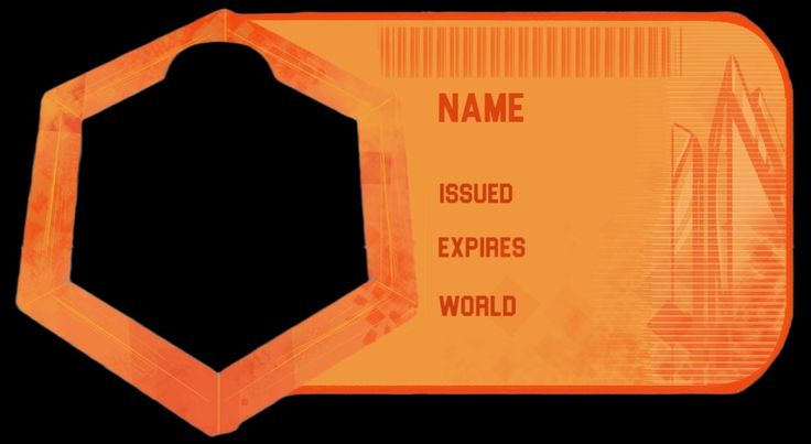 an orange and black id card with the name, issued expresses world on it