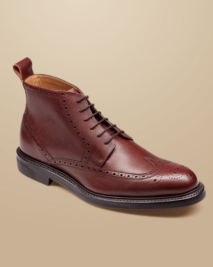 Upper: leather, Lining: 100% leather, Flexible rubber sole, Goodyear welted construction, EVA foam filler moulds to your foot, Specialist shoe care products - Leather Brogue Boots - Chestnut Brown | Men's Charles Tyrwhitt Brogue Boots - Chestnut Brown Size 11 Leather Brogue Boots, Charles Tyrwhitt, Leather Brogues, Chestnut Brown, Goodyear Welt, Eva Foam, Chestnut, Care Products, Rubber Sole