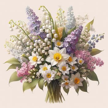 a vase filled with lots of white and purple flowers