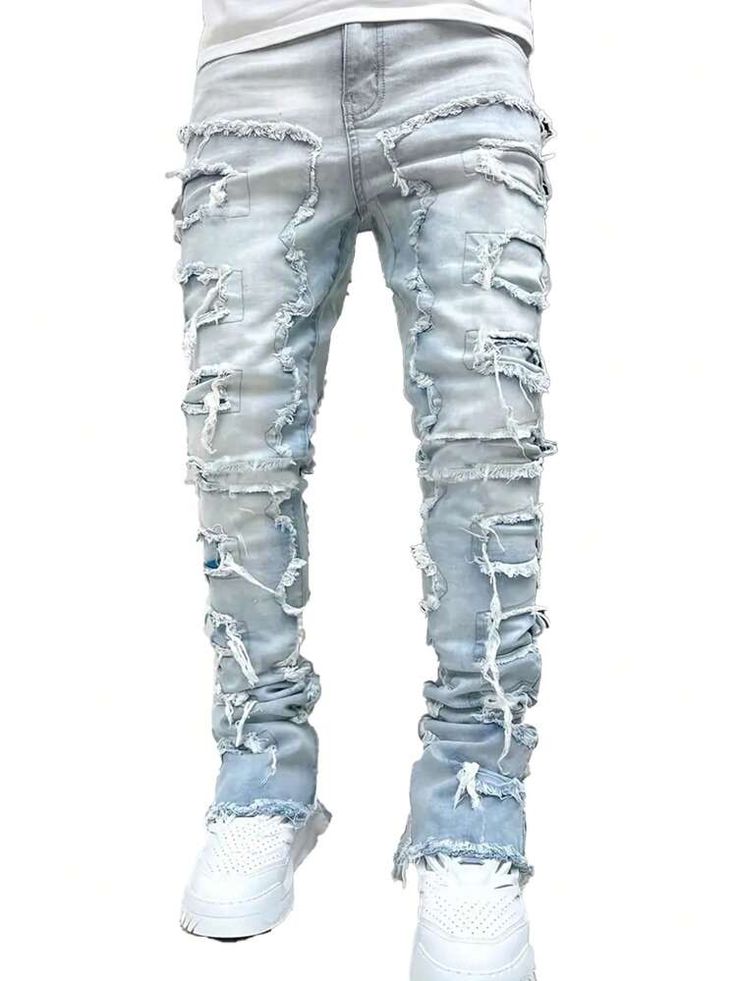 Women's & Men's Clothing, Shop Online Fashion | SHEIN Stacked Jeans, Stretch Denim Pants, Street Life, Frayed Jeans, Jeans For Men, Jeans Casual, Straight Fit Jeans, Plain Tshirt, Boys Jeans