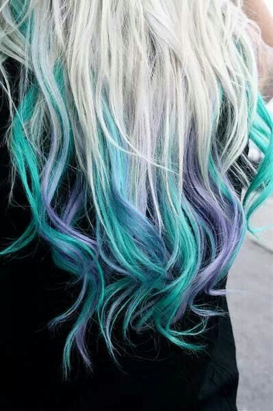 Gorgeous teal, purple and blue hair Blonde Dip Dye, Underlights Hair, Dip Dye Hair, Colored Hair Tips, Color Hairstyles, Hair Blond, Super Hair, Hair Color Blue, Pastel Hair