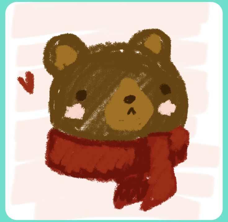 a drawing of a teddy bear wearing a scarf