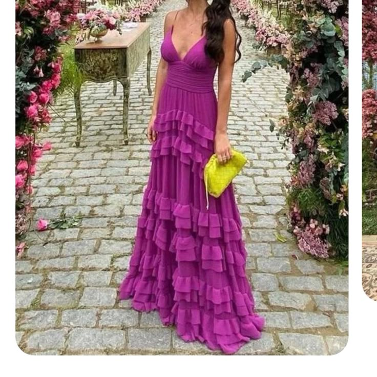 From Simplepromdresses, Brand New And Never Worn, Size 14 70s Style Formal Dresses, Fusha Prom Dresses, V Chapman Prom Dress, Fancy Summer Dresses Long, Spring Ruffle Dress, Ruffle Tiered Maxi Dress, Pink Tree Photoshoot, Fuschia Formal Dress, Sorority Formal Dress Long Spring