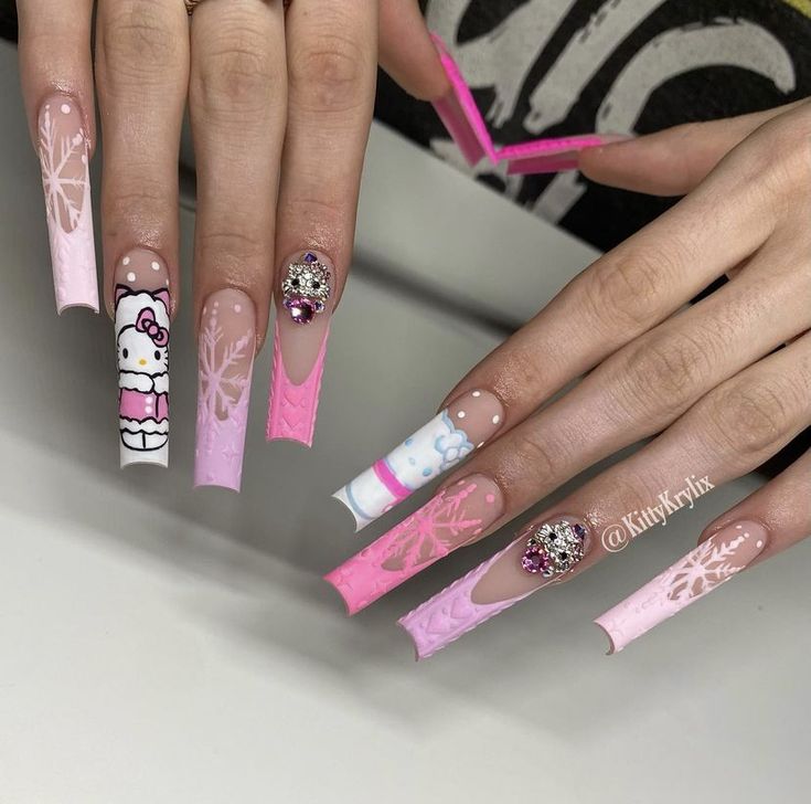 Hello Kitty Nail Art Designs, Hello Kitty Nails Christmas, Fall Hello Kitty Nails, Christmas Nails Hello Kitty, Hello Kitty Christmas Nails Acrylic, Hello Kitty Xmas Nails, Hello Kitty Fall Nails, Halloween Hello Kitty Nails Acrylic, Hello Kitty Holiday Nails