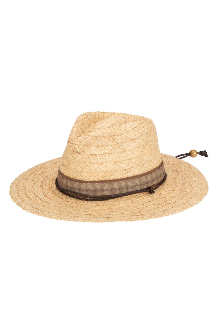 Stay shaded in the sun with this fedora-inspired lifeguard hat crafted from lightweight raffia with a wide, durable brim. Drawcord-bead chin strap Raffia/textile Spot clean Imported Adjustable Woven Toquilla Straw Fedora, Adjustable Toquilla Straw Fedora For Beach, Adjustable Woven Fedora For Beach Season, Adjustable Coastal Straw Hat Made Of Toquilla, Adjustable Short Brim Coastal Fedora, Coastal Fedora With Adjustable Short Brim, Coastal Adjustable Fedora With Short Brim, Adjustable Coastal Fedora With Short Brim, Adjustable Woven Fedora Sun Hat