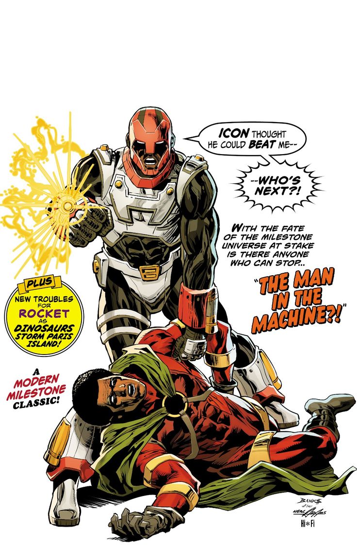 a comic book cover with an image of two men on the ground