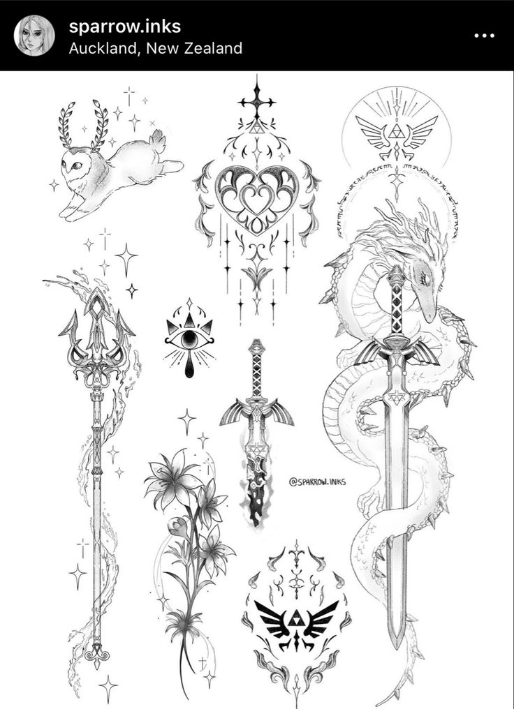 some tattoo designs on a white background