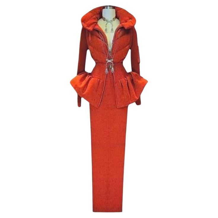 Christian Dior John Galliano Vintage Orange Skirt Suit Size 36FR - John Galliano for Christian Dior. The orange skirt has a high slit on the side. Christian Dior John Galliano, Dior Skirt, Orange Skirt, Shopping Photography, Antique Dress, Vintage Orange, John Galliano, Skirt Suit, Vintage Wool