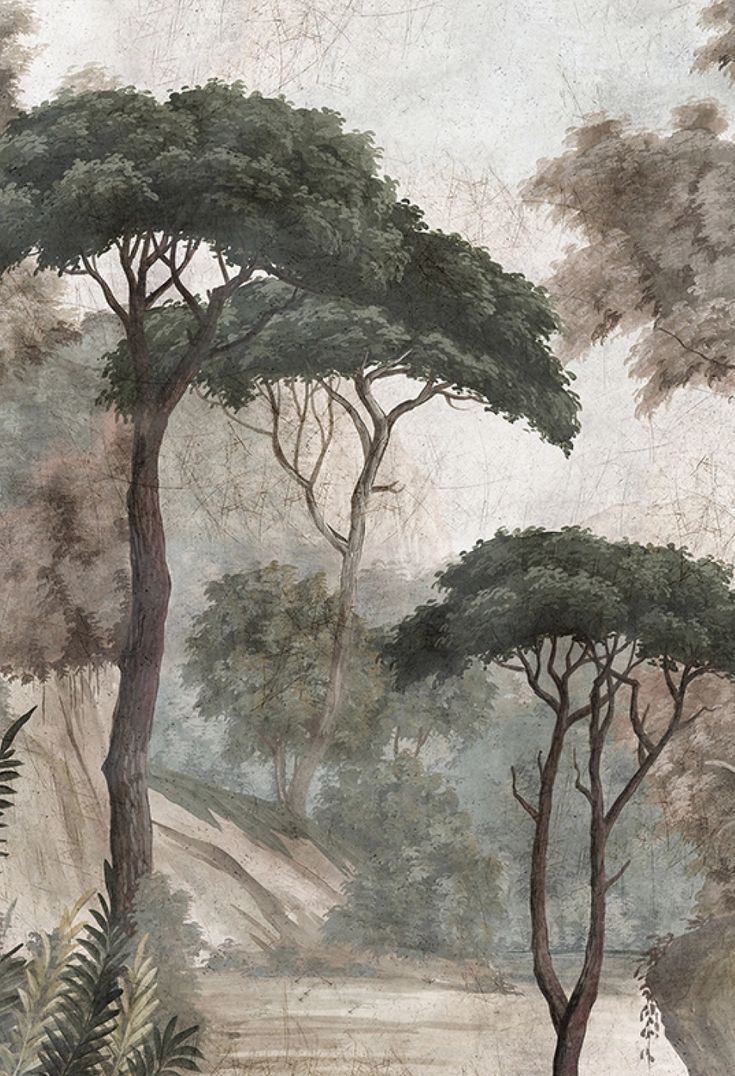 an image of a painting with trees in the background