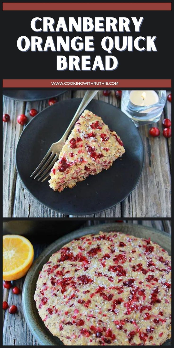 cranberry orange quick bread on a black plate