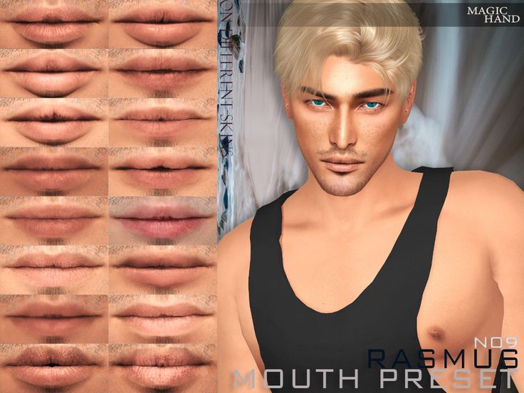 multiple images of male lips and the same man's face with different facial expressions