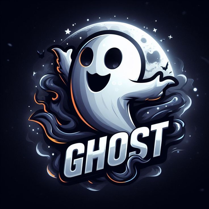 the ghost logo is shown on a dark background