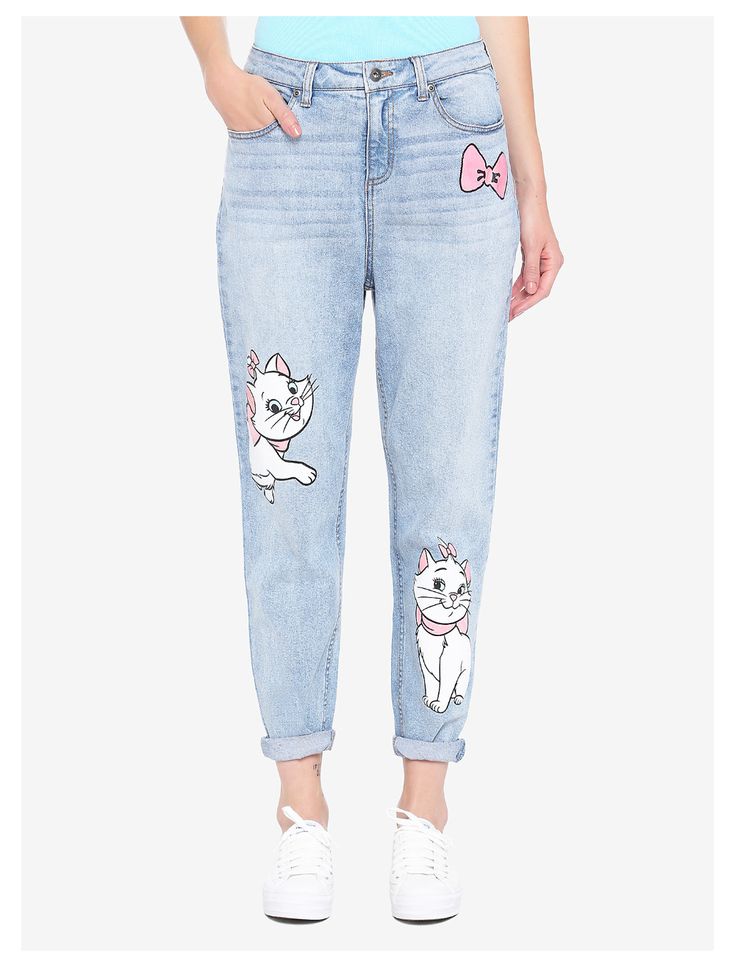 Disney The Aristocats Marie Denim Mom Jeans Disney Bound Outfits Casual, Customised Denim Jacket, Mom Jean Fits, Aristocats Marie, Disney Themed Outfits, The Aristocats, Marie Aristocats, Disney Bound Outfits, Her Universe