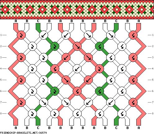 the knitting pattern is shown in red, green and white