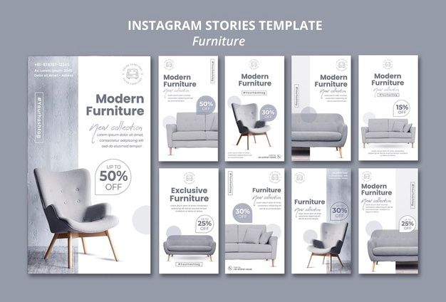 the instagramm stories template for furniture is shown in four different styles and colors