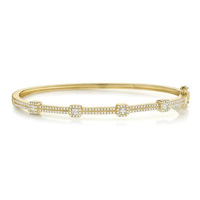 0.52ctw Baguette Diamond Bangle - Gunderson's Jewelers Luxury Yellow Gold Bangle With Baguette Diamonds, Luxury Gold Bracelet With Baguette Diamonds For Women, Luxury Classic Bangle With Baguette Diamonds, Luxury Baguette Cut Gold Bracelet For Gift, Luxury Classic Baguette Cut Bangle, Luxury Gold Baguette Bracelets, Luxury Elegant Bangle With Baguette Diamonds, Fine Jewelry Diamond Baguette Bracelet, Baguette Diamond Bracelet In Fine Jewelry Style