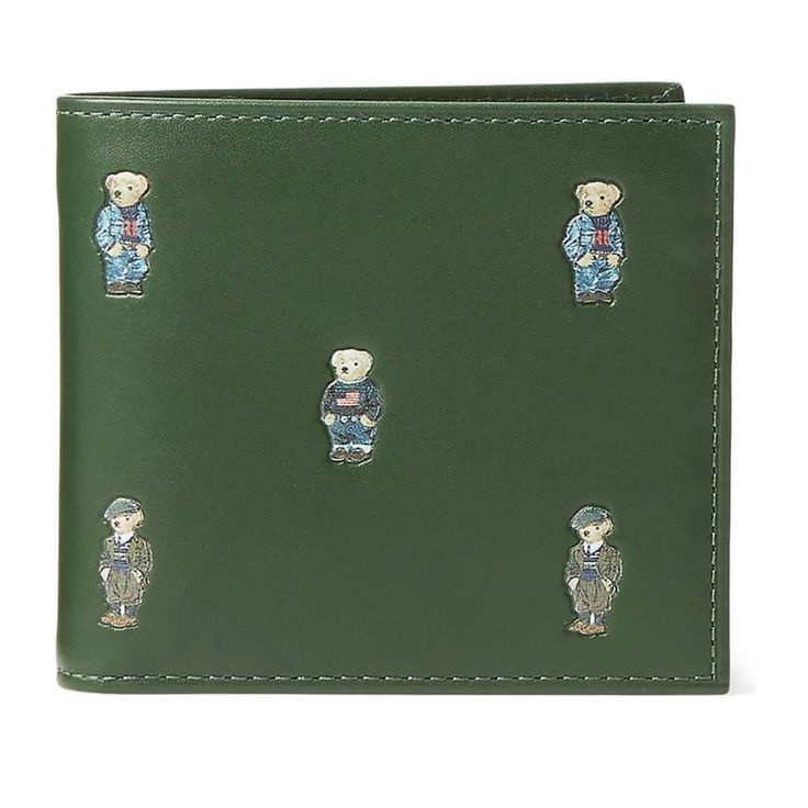 Polo Ralph Lauren Polo Bear Leather Bi-Fold Wallet Green Genuine Leather Men’s Wallet, Grad Gifts For Guys, Wallet Aesthetic, Ralph Lauren Wallet, Mini Coin Pouch, Green Wallet, Denim Wallet, Ralph Lauren Polo Bear, Bear Leather