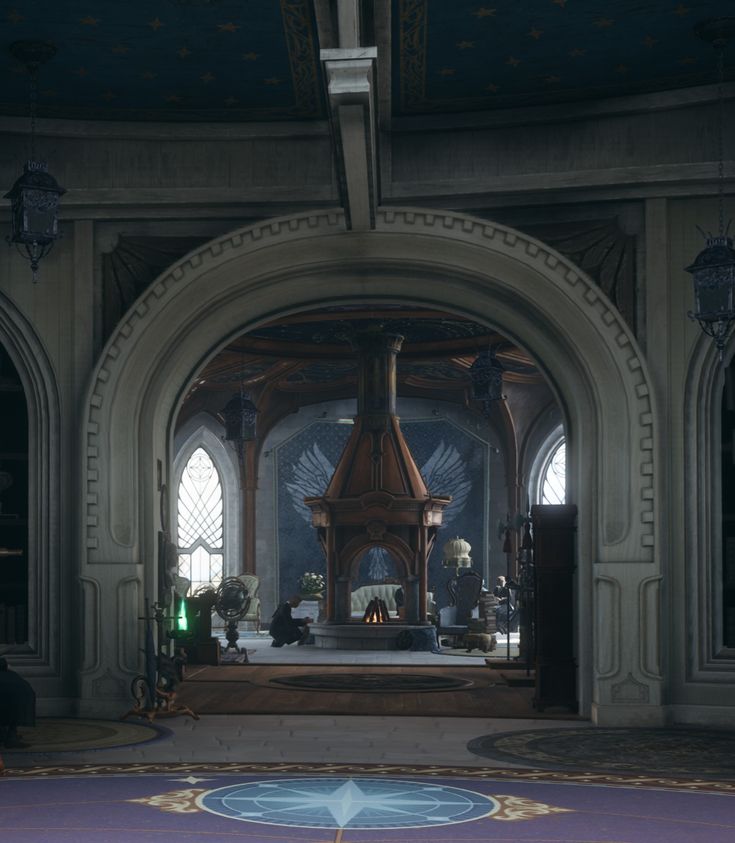 the interior of a church with an altar and stained glass windows