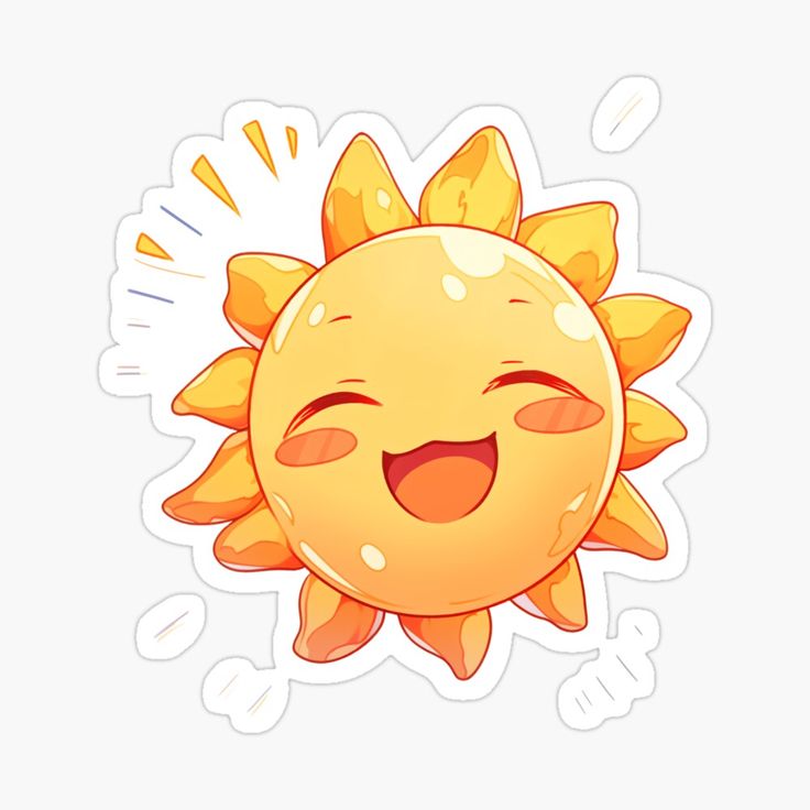 a cartoon sun with its eyes closed and mouth wide open sticker on the side