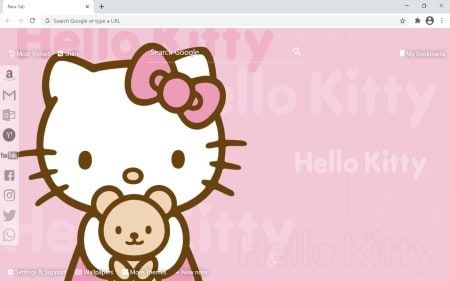 hello kitty holding a teddy bear in her arms