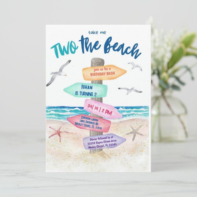 two the beach greeting card with seagulls flying over it and an ocean scene in the background