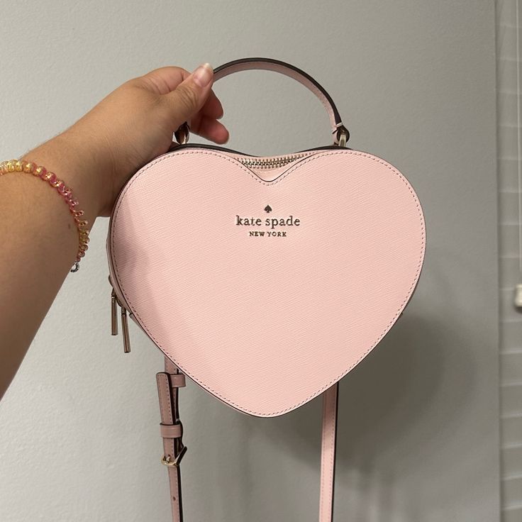 Kate Spade Novelty Bag/ Heart Shaped Brand New Never Worn Leather Heart-shaped Bag With Adjustable Strap, Luxury Pink Bag For Valentine's Day, Chic Leather Bag For Valentine's Day, Chic Heart-shaped Leather Bag, Elegant Leather Bags For Valentine's Day, Elegant Leather Shoulder Bag For Valentine's Day, Luxury Crossbody Bags For Valentine's Day, Valentine's Day Top Handle Shopping Bag, Luxury Heart-shaped Bag For Everyday Use