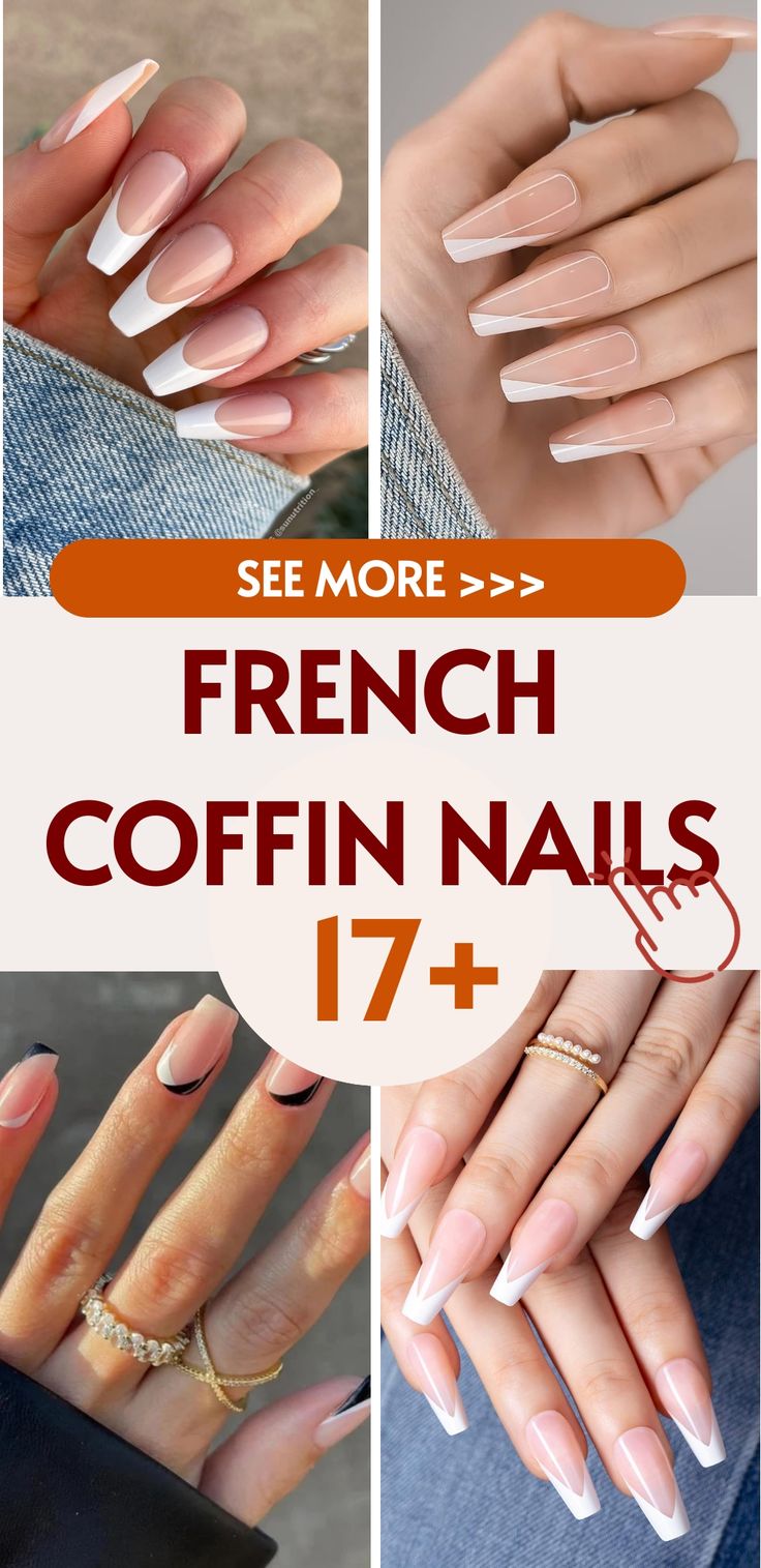 19 Trendy Ombre Fall Dip Nail Ideas for 2024 Coffin Style French Tip Nails, Coffin Double French Nails, Sophisticated French Nails, Modern French Tip Nails Coffin, Elegant French Tip Acrylic Nails, French Tip Coffin Nails With Design, French Manicure Designs Long Nails, 2024 Coffin Nails, Coffin Shape Nails Designs Ideas