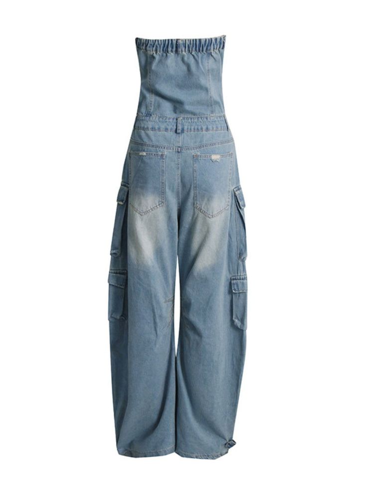 The Eden Strapless Pocket Denim Jumpsuit In Blue offers a fashion-forward look with its bandeau silhouette and slim straight leg design. The pocket detailing adds a unique touch and quality construction ensures this jumpsuit is durable and comfortable to wear. Material: 100% Polyester Stretch Factor: Non Stretch Clean: Gentle machine wash Color may vary due to the lighting on images. The product images (without model) are the closest to the true color of the product Model is wearing an S Denim Jumpsuit Outfit, Jumpsuits Womens Fashion, Womens Denim Jumpsuit, Denim Style Casual, Hipster Pants, Cargo Jumpsuit, Denim Jumpsuits, Tube Jumpsuit, Rompers Womens Jumpsuit