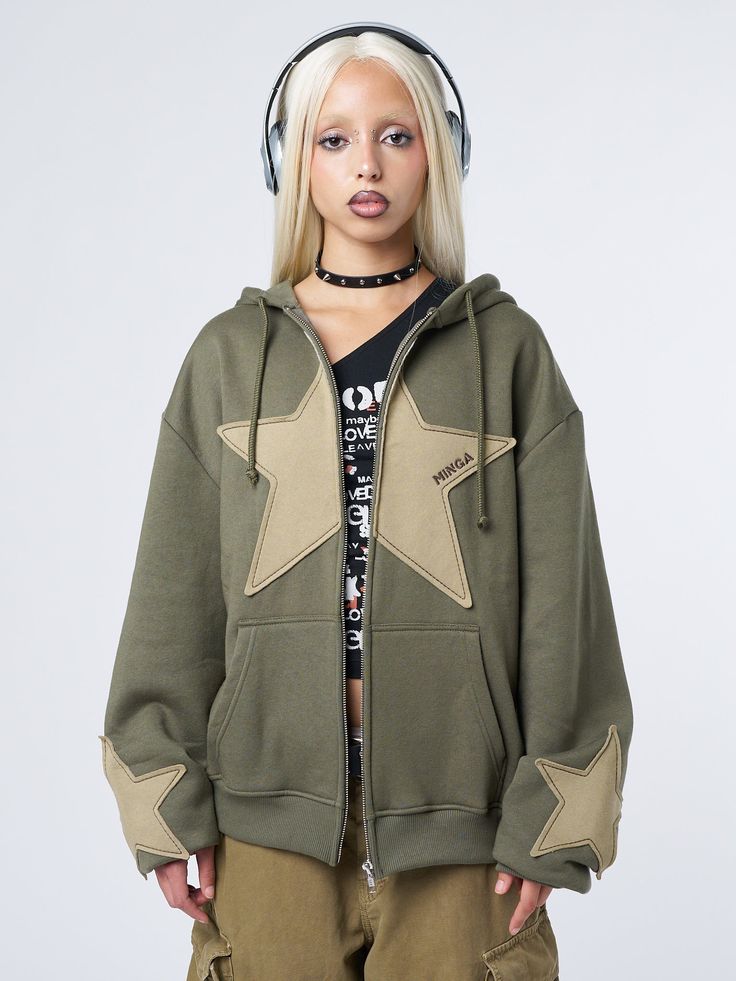 Find your new go-to hoodie at Minga London like our Celeste Star Green Zip Up Hoodie. Ethically made to last, with international shipping available and 15% off for students. Discover more grunge, alt fashion, y2k styles, and Acubi clothing online at Minga London. Oversized Zip Up Hoodie, Geometric Clothing, Hip Hop Jacket, Harajuku Sweatshirt, Streetwear Hoodie, Harajuku Streetwear, Zip Up Hoodies, Drawstring Hoodie, Oversized Sweatshirt