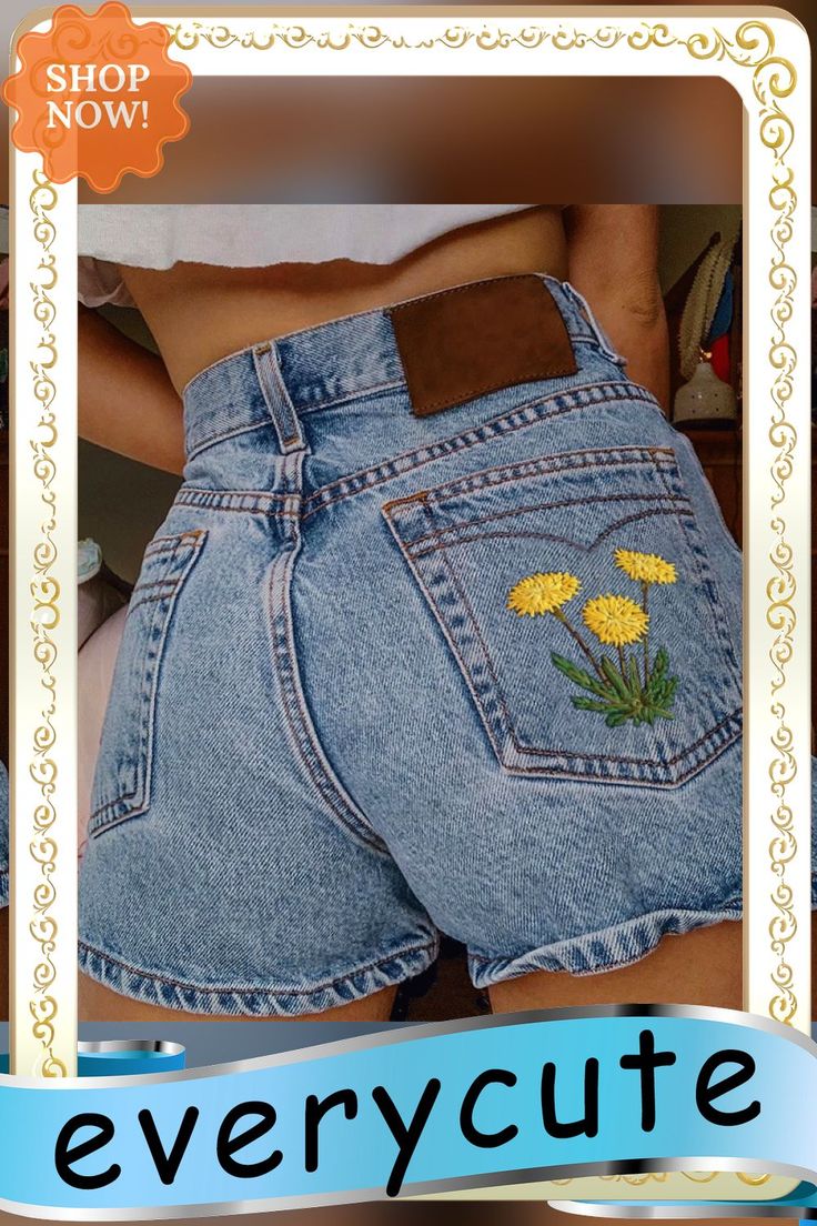 Casual Floral Embroidered Denim Shorts Medium Wash Embroidered Relaxed Fit Bottoms, Denim Bottoms With Floral Embroidery And Relaxed Fit, Summer Embroidered Cotton Jeans, Relaxed Fit Denim Bottoms With Floral Embroidery, Denim Blue Bottoms With Floral Embroidery And Relaxed Fit, Denim Blue Relaxed Fit Bottoms With Floral Embroidery, Relaxed Fit Denim Blue Bottoms With Floral Embroidery, High Waist Embroidered Denim Blue Bottoms, High-waist Denim Blue Bottoms With Floral Embroidery