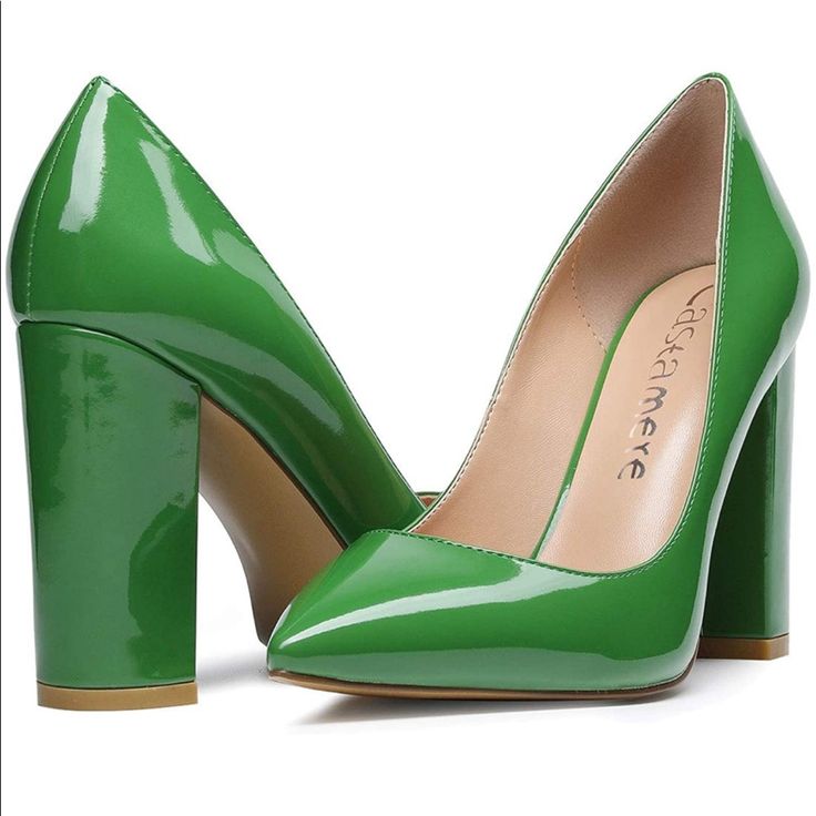 Nwt Castamere Green High Block Heels Pointy Toe Slip On Block Heel 4 Inch Heel Height Imported Rubber Sole Comfortable Microfiber Material Runs True To Size, Standard Us Size, Medium Width Classic Block Heels Pumps Green Pointed Toe Heels For Office, Green Almond Toe Heels For Office, Green Round Toe Heels For Office, Green Summer Office Heels, Formal Green Synthetic Heels, Green Heels With Branded Heel Counter, Green Heels With Branded Heel Counter For Office, Green Pointed Toe Heels Medium Width, Green Block Heel Office Heels