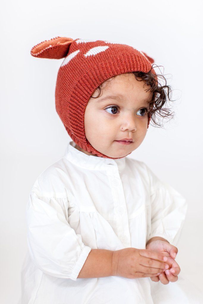 KNIT FAWN HAT                      – PEPPERKIDS Adjustable Soft Knit Bonnet, Cute Brown Hat For Fall, Playful Brown Winter Hat, Cute Brimmed Winter Bonnet, Playful Brown Cap, Winter Playful Soft Knit Bonnet, Playful Brown Cap Hat, Casual Brown Bonnet, Cute Brown Winter Beanie