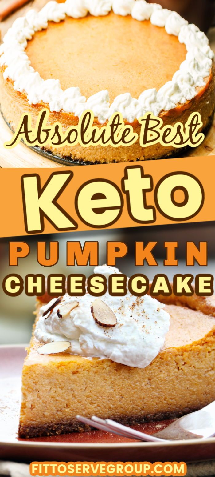 a close up of a slice of keto pumpkin cheesecake with whipped cream on top