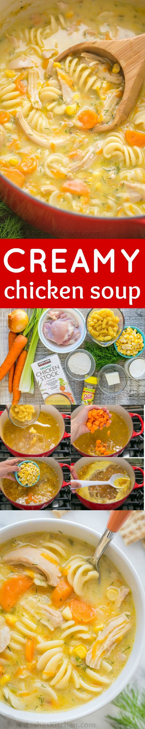 the cover of creamy chicken soup is shown in two different pictures, and there's an advertisement for it