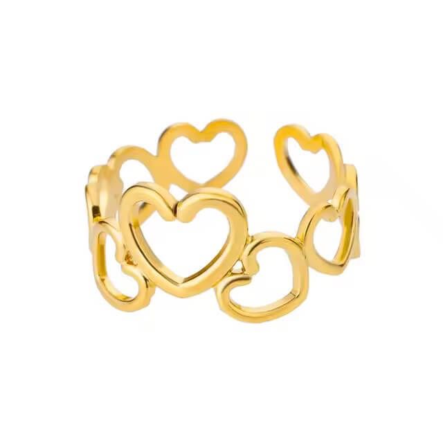 Introducing the Cupid's Heart Cuff Ring, a symbol of love and affection, perfectly crafted to embody the essence of Cupid's timeless romance. This exquisite ring, with its heart design, serves as a testament to love's enduring power. Designed to captivate and charm, it's an embodiment of love's arrow striking true. Crafted with precision, the Cupid's Heart Cuff Ring merges the timeless symbol of the heart with a modern cuff design, creating a piece that's both romantic and contemporary. It's a jewelry piece that not only accessorizes but also symbolizes the bond of love, making every day feel like Valentine's Day. The Cupid's Heart Cuff Ring stands as a testament to love's eternal flame, making it an ideal gift for someone special or a treasured addition to your own jewelry collection. Emb Adjustable Gold Heart Ring For Mother's Day, Adjustable Heart Ring For Promise And Mother's Day, Adjustable Heart Ring For Promise On Mother's Day, Adjustable Yellow Gold Heart-shaped Rings, Adjustable Heart-shaped Yellow Gold Rings, Adjustable Yellow Gold Heart Ring, Gold Stackable Open Rings For Valentine's Day, Valentine's Day Promise Midi Rings, Open Ring Style, Valentine's Day Gold Stackable Open Rings