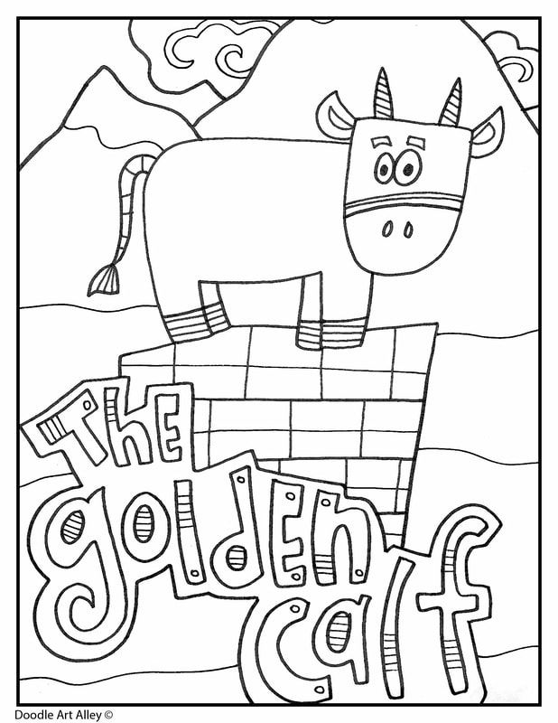 Old Testament Stories - Religious Doodles Golden Calf Activity, Golden Calf Craft For Kids Sunday School, Golden Calf Craft, Golden Calf Coloring Page, Golden Calf Bible Story, Moses Parts The Red Sea Coloring Page, New Testament Coloring Pages Free, Moses Coloring Sheet, Free Bible Story Coloring Pages