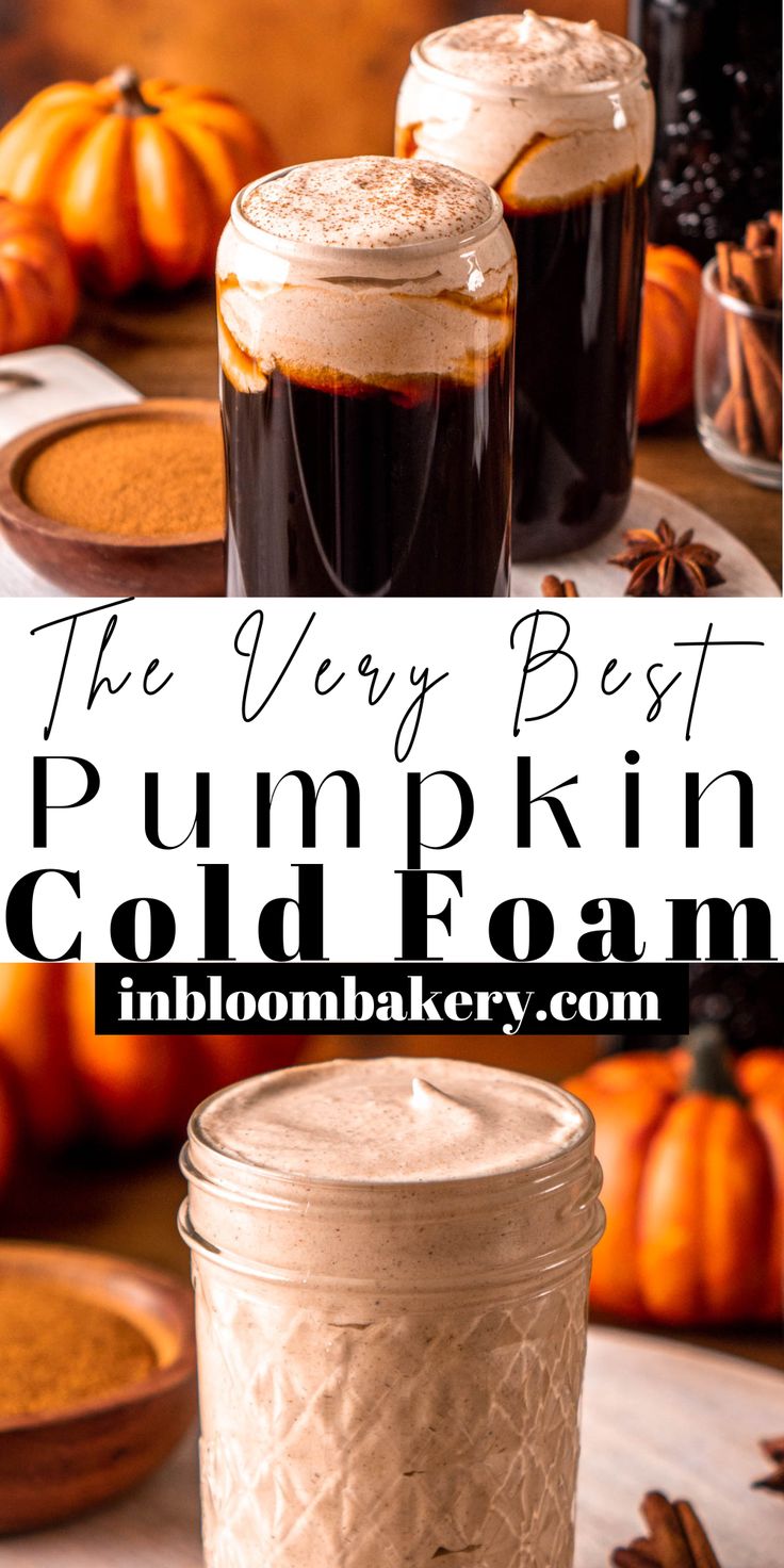 the very best pumpkin cold foam in a mason jar with cinnamon and anise on top