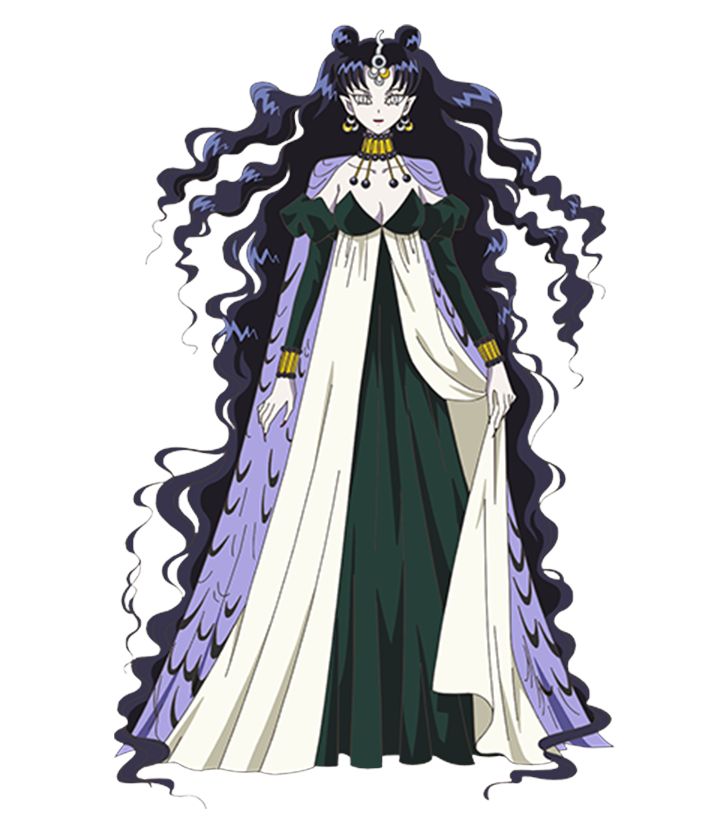 an anime character with long black hair wearing a white dress and purple cape, standing in front of a white background