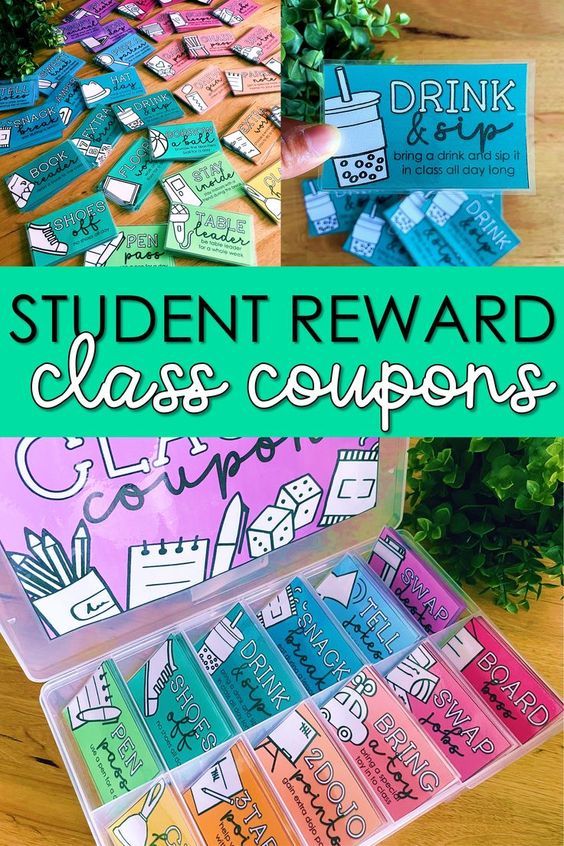 the student reward class coupons are organized and ready to be used for school supplies