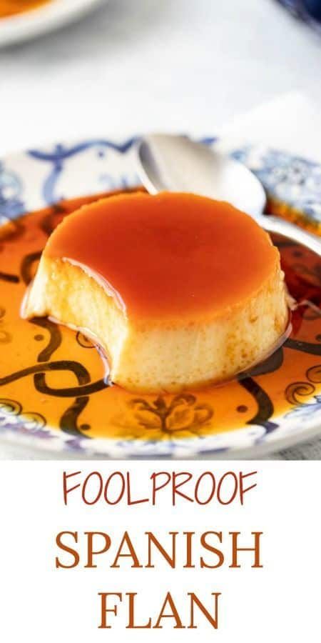 a plate with some food on it and the words foolproof spanish flan written below