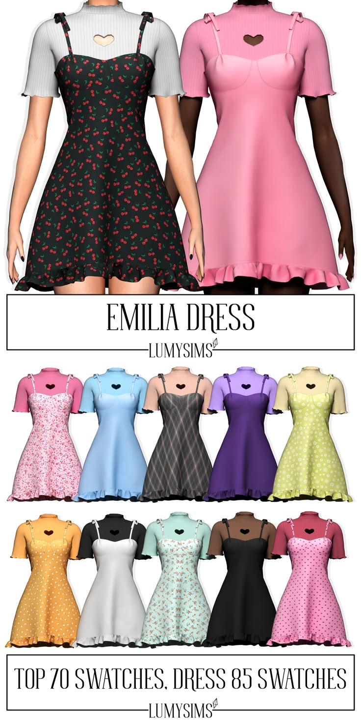 several different styles of dresses for females