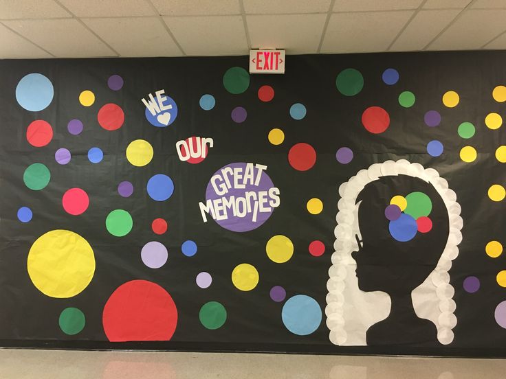 a bulletin board decorated with polka dots and the words great meyores on it