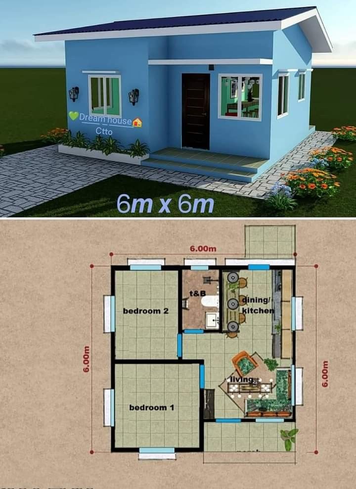 the floor plan for a small house is shown in two different views, and there are also